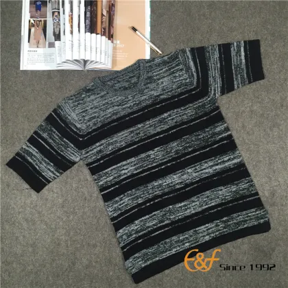 Short Sleeves Crew Collar Stripe Slit Sweater for Men