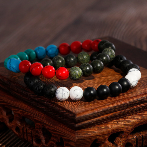 Couple Bracelet Natural Curbstone Stone 8 mm Beaded Strand Bracelets For Men Women Red Blue Pine Yoga Jewelry