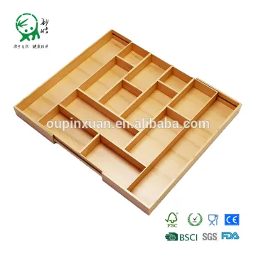 Factory custom natural bamboo expandable cutlery tray