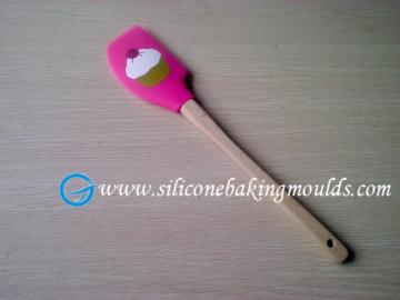 Heat-resisting silicone spatula with printing, BBQ silicone shovel with wood handle