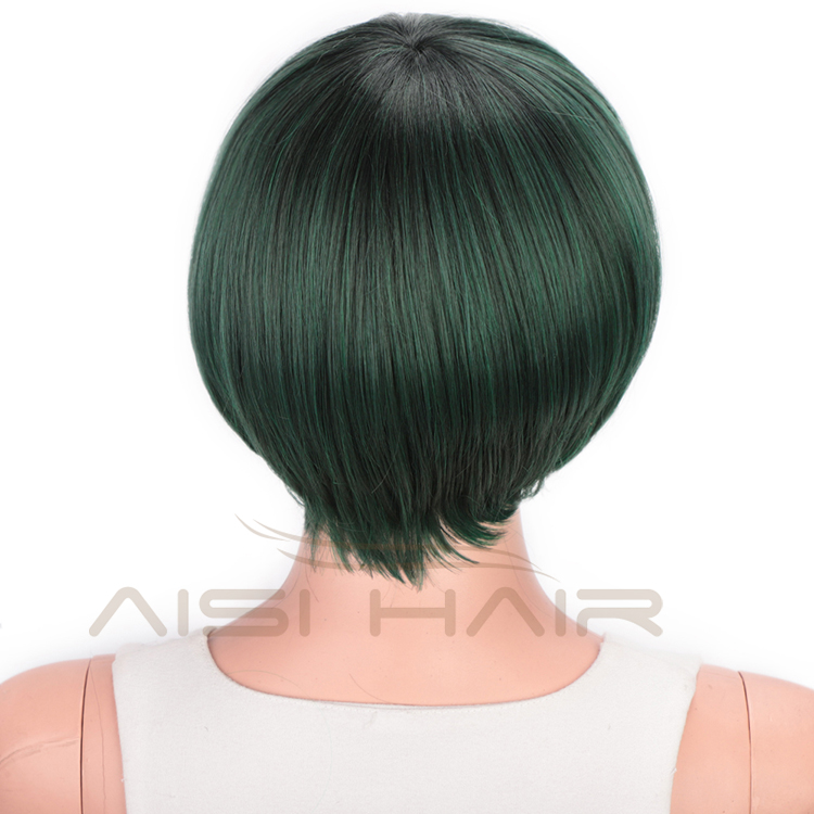 Aisi Hair Green Black Mixed Colors Short Straight Bob Wigs Synthetic Short Straight Bob Wigs For Women