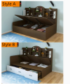 子供向けの本棚と収納または引き出し付きの木製ベッド