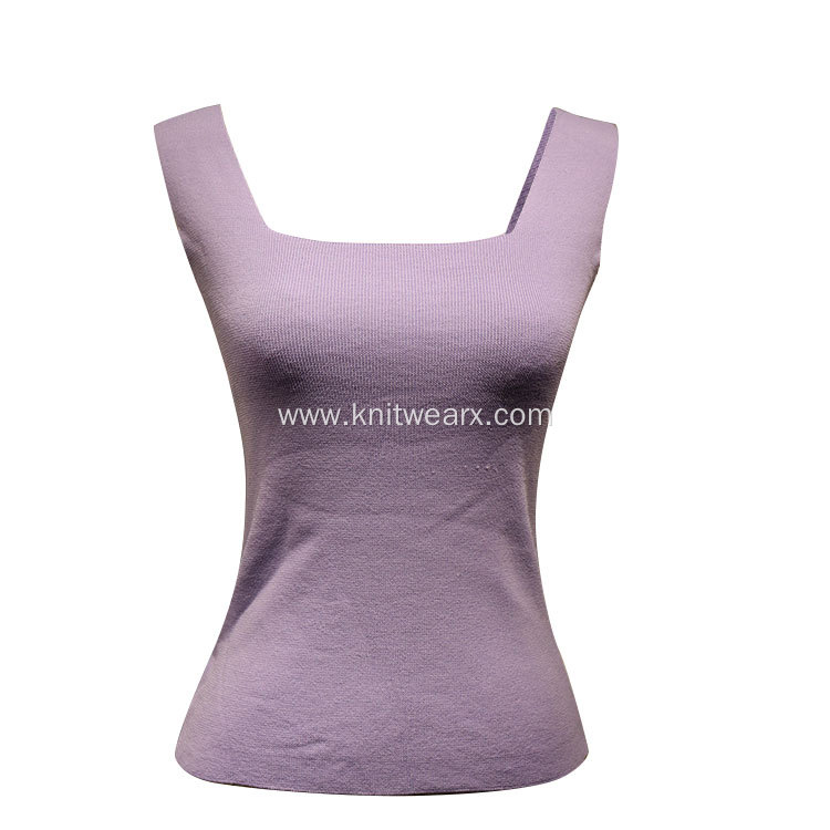 Lady's Knitted Sleeveless Square Neck Vest