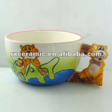 animal design ceramic bowl with animal handle-cat