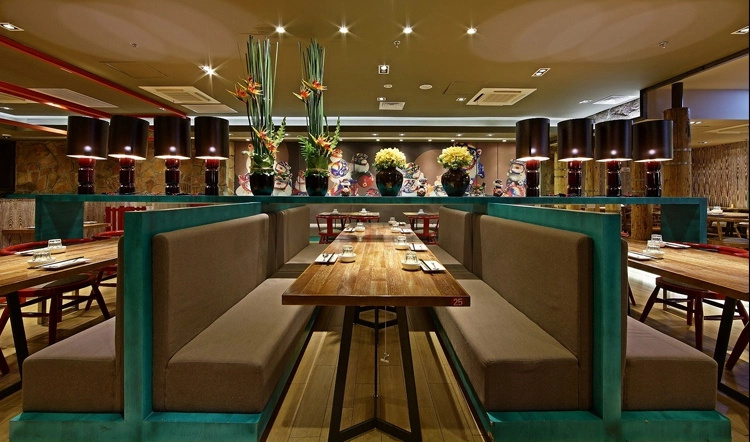 Modern Leather Fabric Restaurant Sofa Wood Frame Booths6