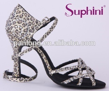 Suphini Leopard Latin Shoes, Satin Latin dance shoes