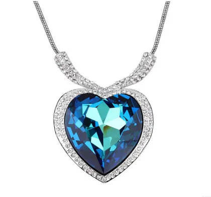 Heart of the ocean crystal heart love necklace pendant