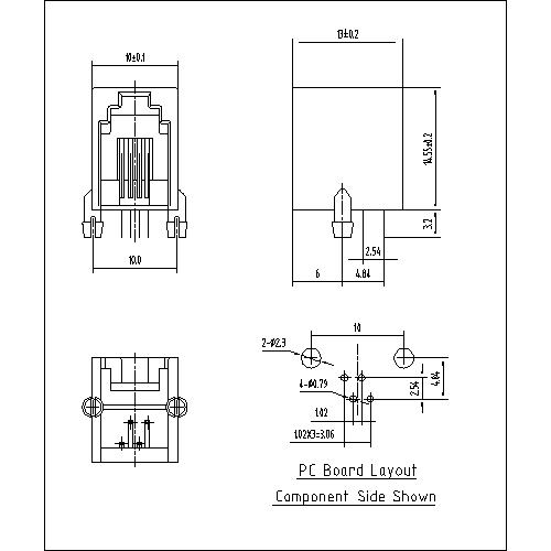 RJ11 JACK Side entry,Full plastic without panel ATRJ5521-4P4C-X-A