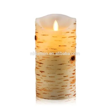 flameless candles Birch Bark Effect Dripless Real Wax Pillars LED Candles dancing flame led candles