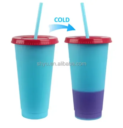 Color Changing Straw Cup - Magic Mug 16 oz Plastic Cup with Lid