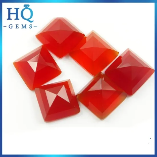 Red square step cut pyramid shaped natural chalecedony for jewelry making