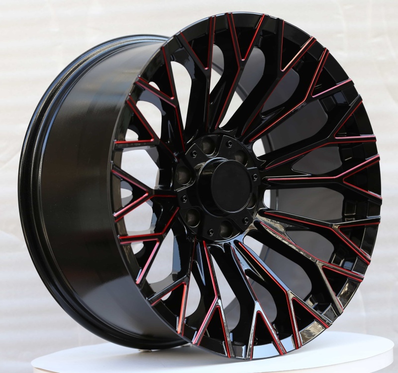 20-inch gloss black wheel with red milled edge