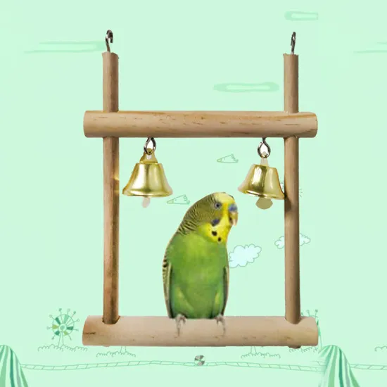 1Color Parrot Toy Durable Parrot Cage Chew Toy Pet Bird Primary Color Solid Wood Stand Bird Stand Playground Toy Swing With Bell