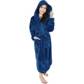 Women Fleece Hooded Bathrobe - Plush Long Robe