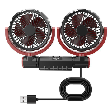 2024 F7201 Double Heads Car Fan Cooler - 6 Inches, 360 Rotation, Brushless Motors