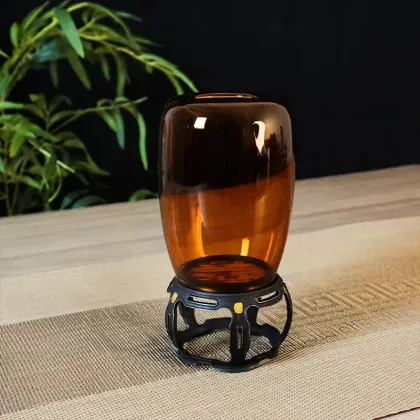 Handcrafted Bamboo Candlestick Nook with Smoked Glass Lampshade