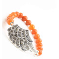 Red Aventurine Gemstone Bracelet with Diamante alloy big wing Piece