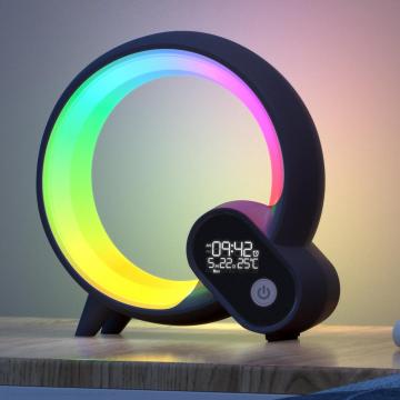 Q-Shaped Modern LED Music Ambient Light - Smart Desk Lamp with Bluetooth Speaker, Clock & Alarm Display