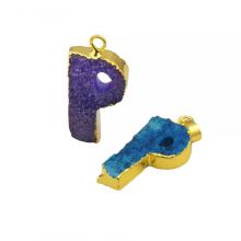 Natural Druzy Crystal Alphabet Letter P Pendants Plated Gold