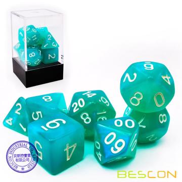 Bescon Moonstone Dice Set Turquoise, Bescon Polyhedral RPG Dice Set Efecto Moonstone