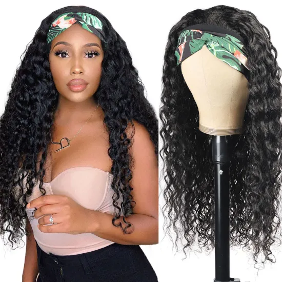 28 30 Inch Water Wave 100% Human Hair Glueless Headband Wig Peruvian Human Hair Full Machine Made Non Lace Wigs For Black Women