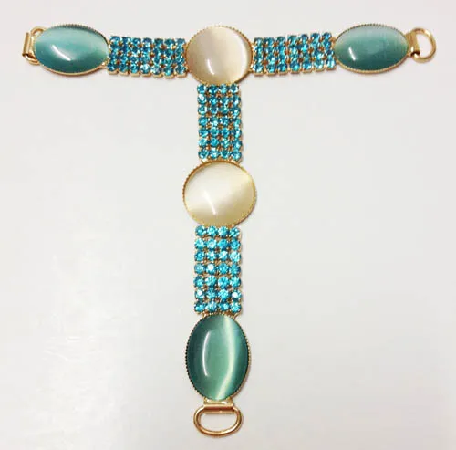 Women`s Flats T-Strap Diamante Sandals Trim, Opal and Rhinestone Embellishment