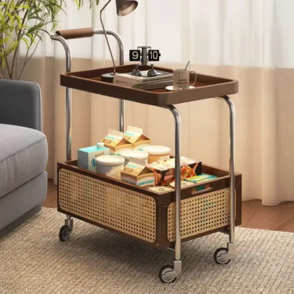 Multifunctional Bamboo End Table for Living Room
