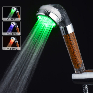 S1001 Handheld Temperature Controlled 3 Color Changing Rain Shower Head with Filter