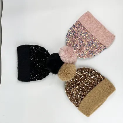 Wholesale High Quality Big Fake Fur Shiny Pom Pom Beanie Hat