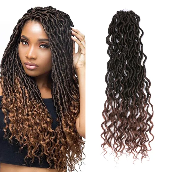 AliLeader Fashion Ombre Hairstyles Goddess Faux Locs Curly Crochet Braid Synthetic Hair 18 Inch 24Roots Ombre Curly Crochet Hair