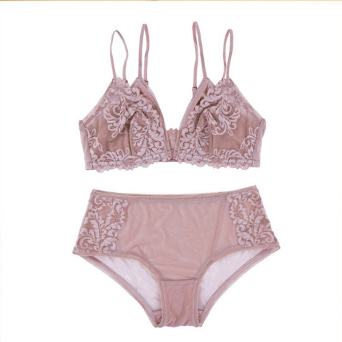 Conjunto de bralette de renda com fecho frontal sem fio