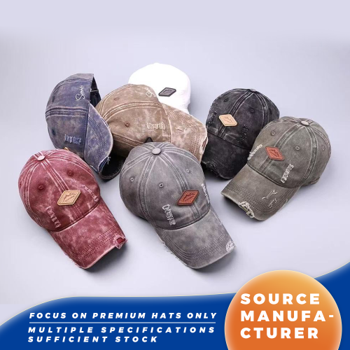 Topi Bisbol Tertekan Vintage yang Dicuci dengan Tambalan Kulit