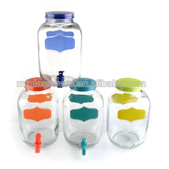 5L Glass Dispenser with colorful decal and tap