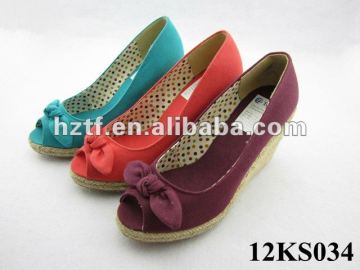 Canvas Wedge Sandals with Bow, Jute sandals, Wedge shoes