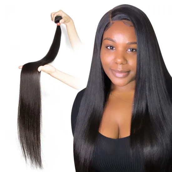Free Samples Wholesale Straight Bundles Double Drawn 3bundles With Lace Frontal Straight 8A Brazilian Human Hair Extensions