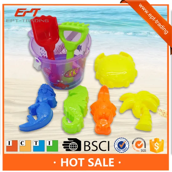 ICTI Plastic summer toys sand beach buckets toy set 8pcs