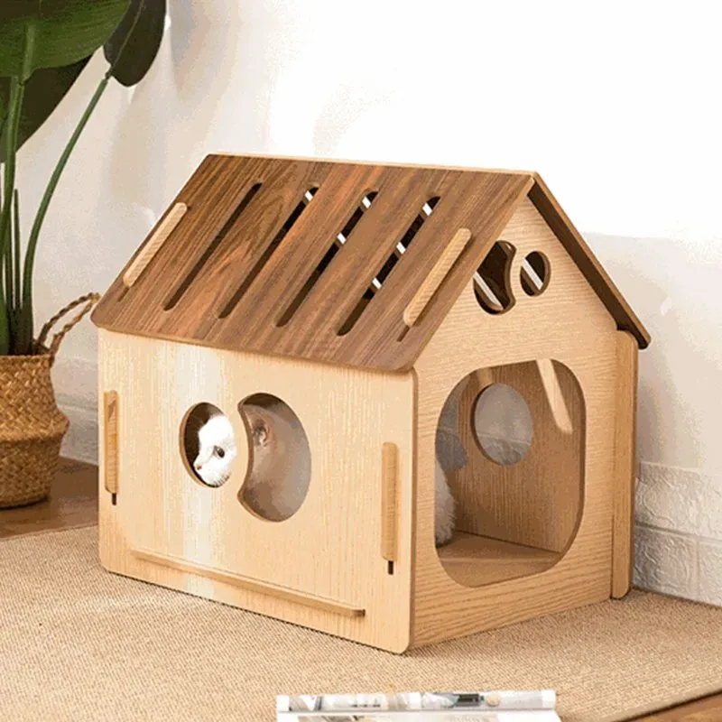 Breathable Solid Wood Pet House for Dogs and Cats