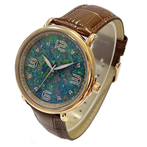 Natural Mosaic Opal Dial Dial Leder Quartz Herrenuhr