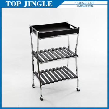 3-tier Wood Tea Tray Trolley With 4 Wheels