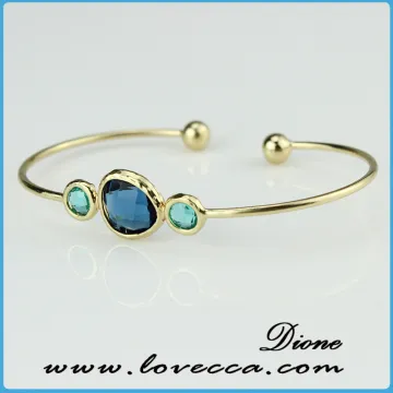 2017 Fashion Natural Brass Glass Stone Adjustable Wire Bracelet Bangle for Women