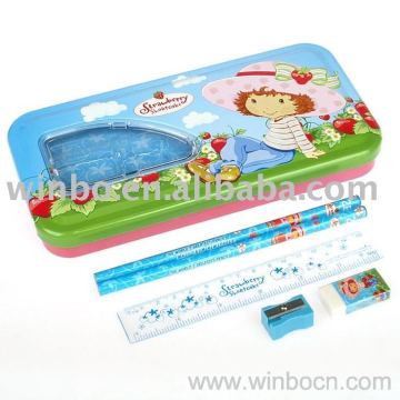 Kids school pencil case set with15cm rule, sharpener, eraser and two pencils