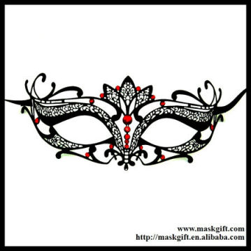 ME001-RBK Hot Sell Wholesale Luxury New Style Black Metallic Laser Lace Masquerade Mask With Red Crystals