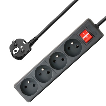Französischer Stil 4 Banden -Power -Sockel mit Schalter und 2 m Kabel - Schwarz