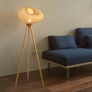 Sustainable Elegant Housing: Rattan Floor Lamp with Solid Wood Base