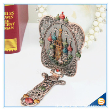 Castle design Handle Mirrors Delicate Metal Hand Cosmetic Mirrors Handle Mirror with Comb Set Hand Held Mirrors