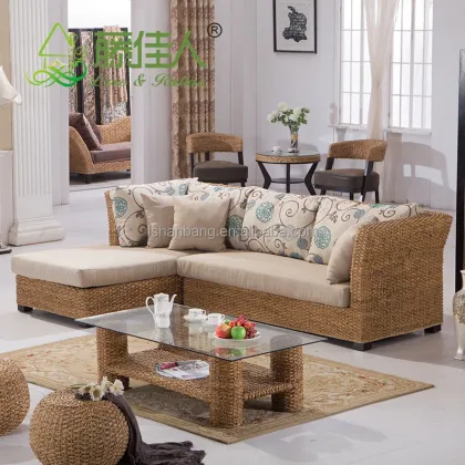 Hand Woven Seagrass Natural Rattan Wicker Living Room Furniture Sectional Sofa Set