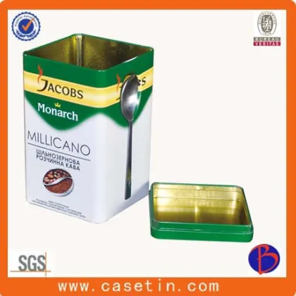 metal tin can , square tin can , tea tin can
