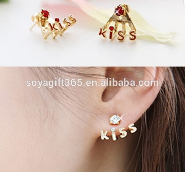 Girls Women Lovely Crystal Rhinestones Letter Kiss Ear Earring Studs