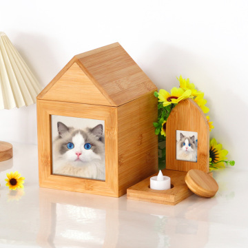 Bamboo Pet Ash Box with Photo Frame - Commemorative Memorial Box for Cats and Dogs