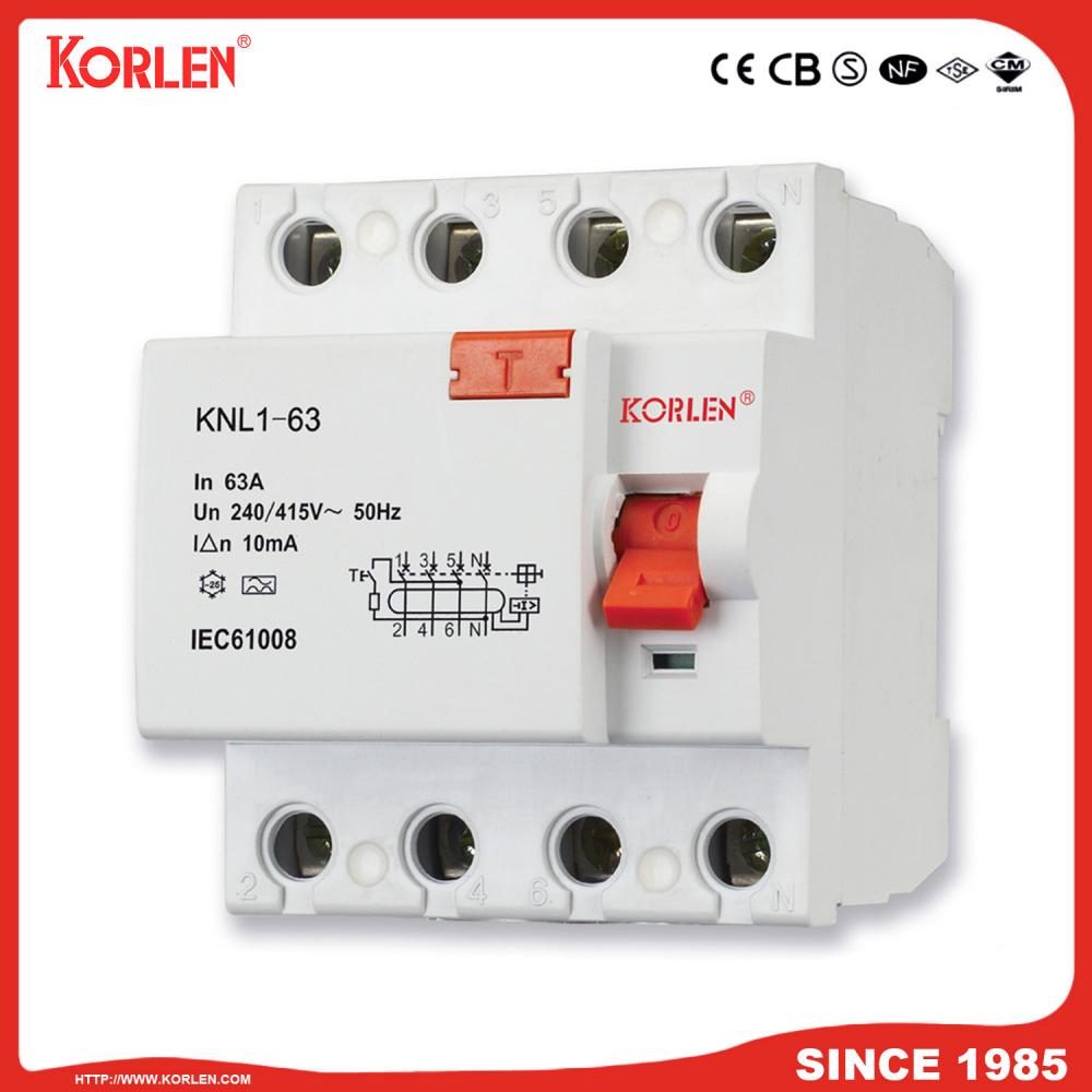 Residual Current Circuit Breaker KNL1-63 3KA SIRIM 4P